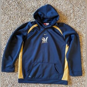 Nike Milwaukee Brewers Embroidered FIT DRY Polyester Hoodie Youth Large 16-18